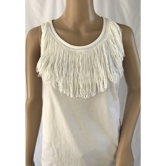 Topshop Top US 2 White Sleeveless Top Racer Back Fringe Neckline Scoop Neck - Picture 2 of 9